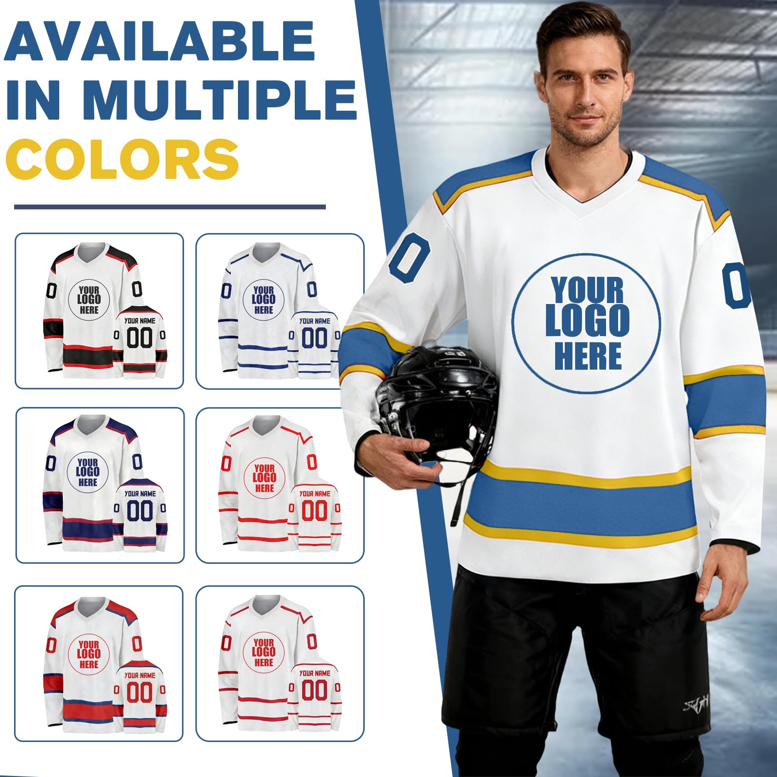 Maillot de Hockey sur Glace personnalisé avec nom numéro et Logo d'équipe – Haut à Manches Longues pour Homme