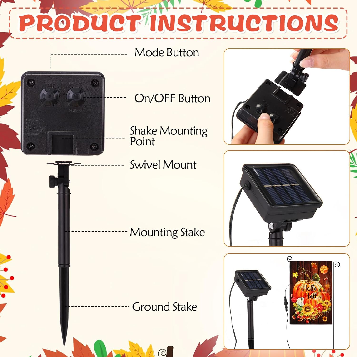 12 Pcs Solar Seasonal LED Garden Flags Double Sided Yard Flags Halloween Christmas Fall Thanksgiving Day Decorations Welcome Garden Holiday Yard Outside Lawn Decoration (12 x 18 Inch) - Image 4