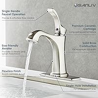 Vista 5 de Brushed Nickel Bathroom Faucet, Sanliv Single Handle Centerset Bathroom Sink Faucet with Pop-Up Drain & Deck Plate for 1 or 3-Hole (4 inch)