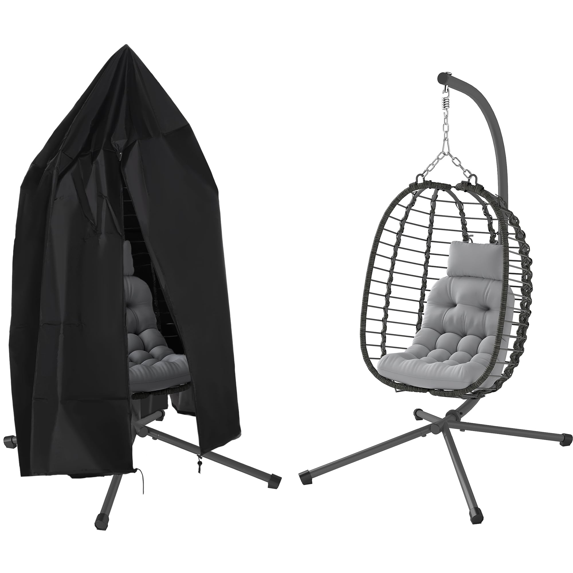 Outsunny Fauteuil Suspendu Pliable en résine tressée Support Gris et Noir