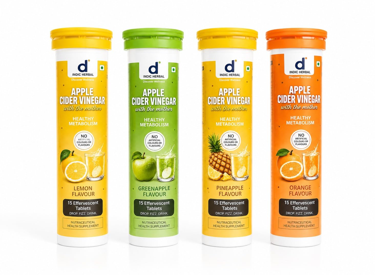 Apple Cider Vinegar Effervescent Tablets with The Mother | Supports Healthy Metabolism | With ACV Goodness in Lemon, Green Apple, Pineapple & Orange | No Artificial Colours or Flavours | Pack of 4 (60 Tablets)-image-38