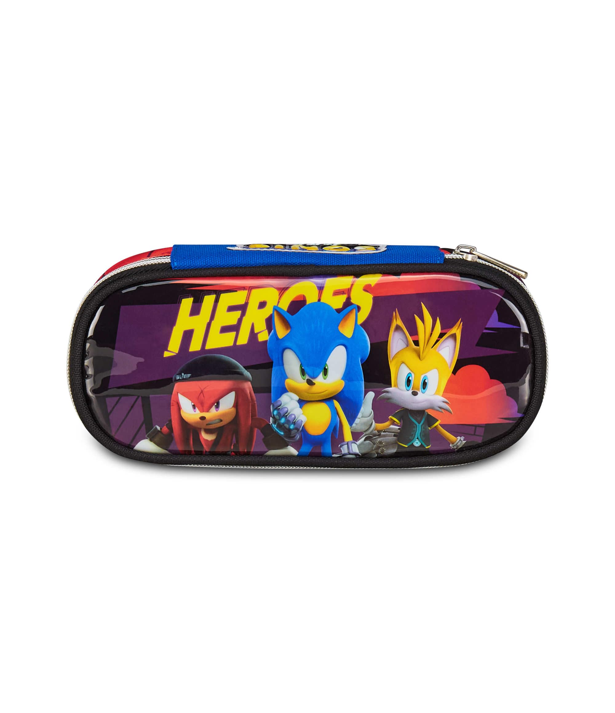 Seven Sonic Round Plus Pencil Case, Red, Oval Pencil Case with Elastic Bands and Pocket for Pens, Pencils and Accessories, School Backpack, Elementary School, Children, red, Modern - Image 3
