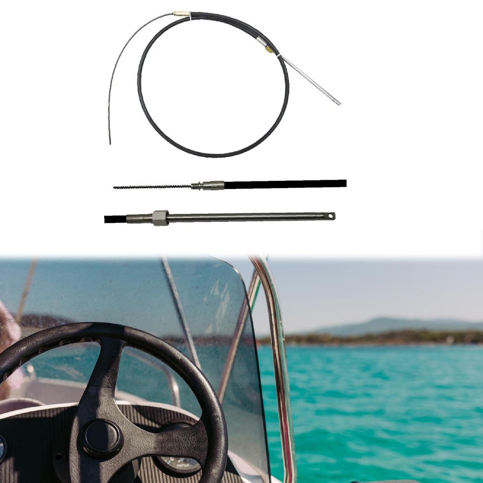 Cable de dirección de Servicio Ligero Aqmm5813 para Motores fueraborda hasta 55, Piezas 8 pies, Negro, 8 pies