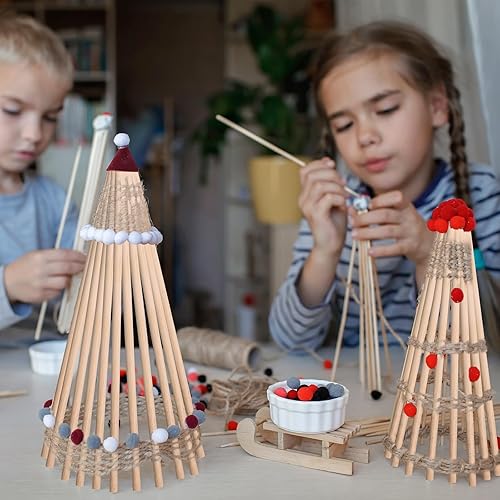 Miniatura 7 de 300 varillas de madera, varillas de madera redondas sin terminar para manualidades, clavijas largas de madera para decoración del hogar, fiestas,