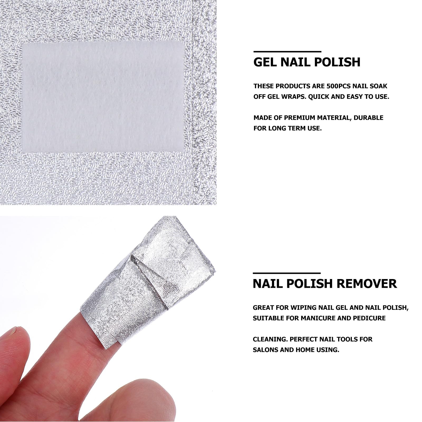 Toyvian Nagellackentferner Wraps tragbare Maniküre Reinigungsfolie 500 Stück Silberfarbene Nagelkunst aus Aluminiumfolie und Baumwolle für Andere Gelegenheiten und Heimgebrauch