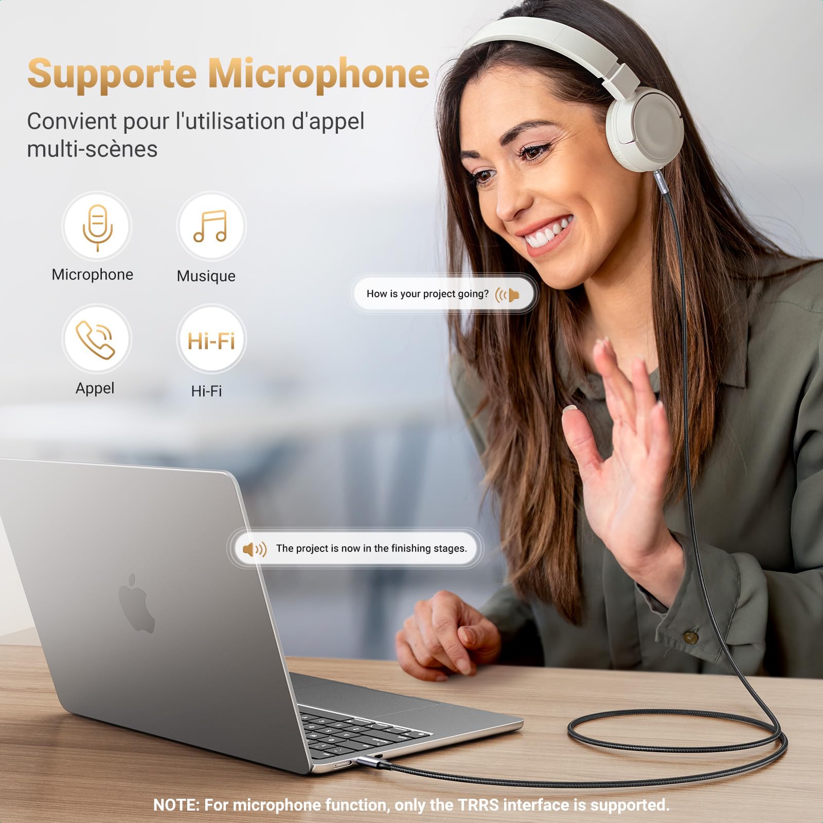 UGREEN Câble USB C vers Jack 3.5mm TRRS Non-bidirectionnel Casque Micro Hi-Fi DAC 4 Pôles Compatible iPhone 17 Pro Max Air 16 Pro Max Plus 15 Galaxy S25 S24 S23 Pixel 9 8 7 iPad Air 1M