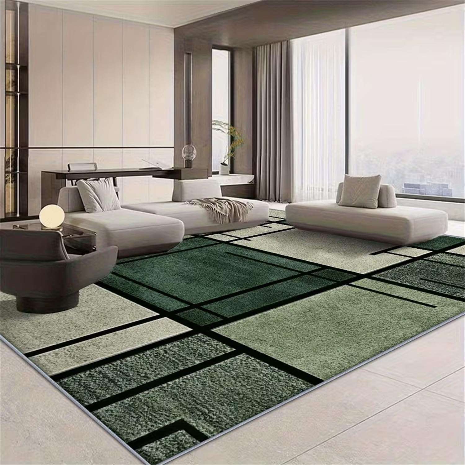 Beautiful Geometric Pattern Rug, 60x110cm Checked Pattern Stripes 3D Design Green Soft Rugs, Short Pile Non Shedding Floor Carpets Easy to Clean Abstract Carpet - Runner Rugs Living Room Non-slip