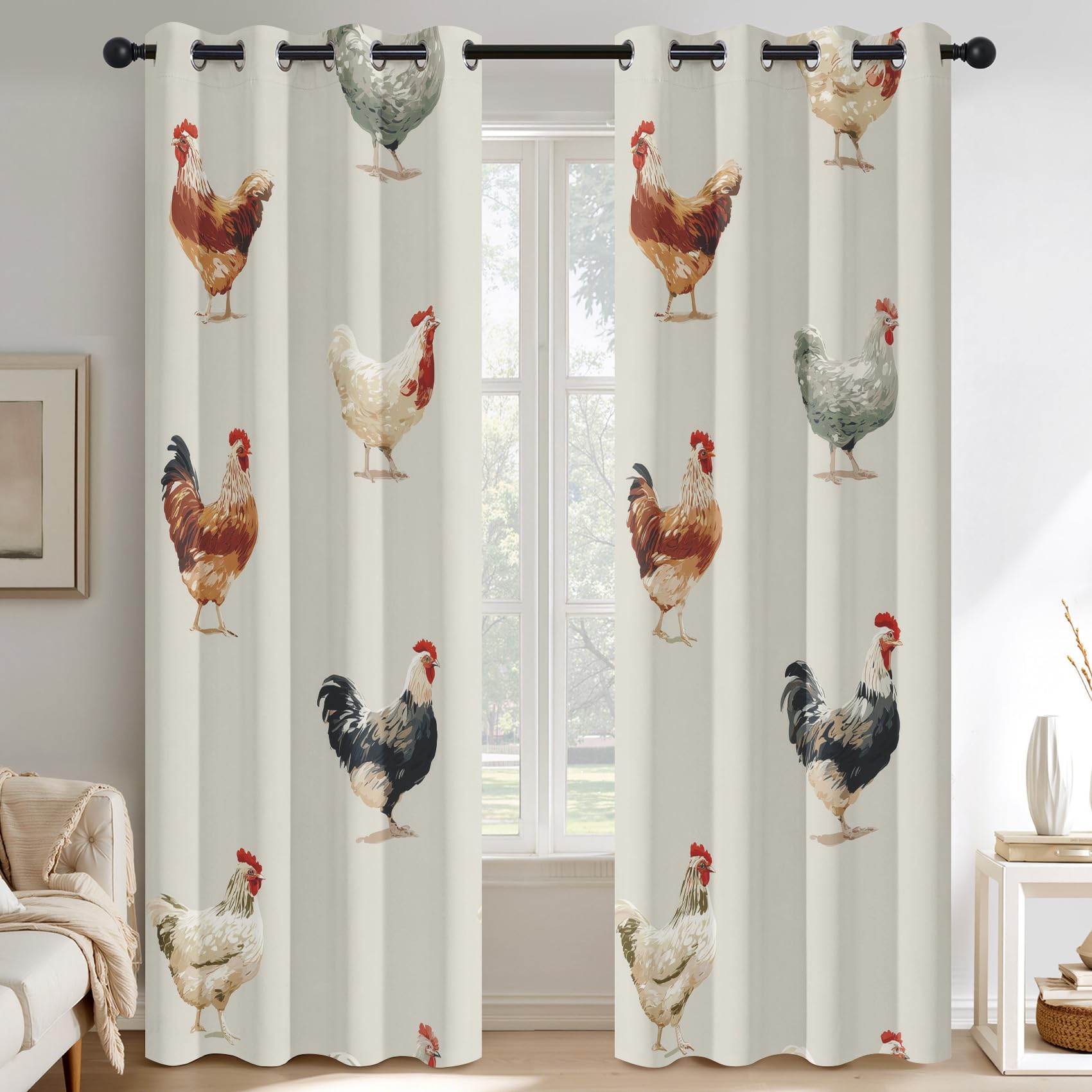 Generisch Vorhänge Hahn, Landhausstil Rustikal Bauernhaus Vorhang Blickdicht Schlafzimmer Wohnzimmer, Verdunklungsvorhänge, Gardinen mit Ösen 2er Set, H220 X B140 cm E-D32