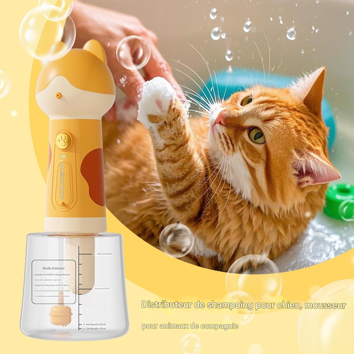 Espumador de champú para animales – Espumador de champú de dibujos | animados para animales domésticos – Rociador de baño para gatos ducha fregadero cocina, limpieza de casa