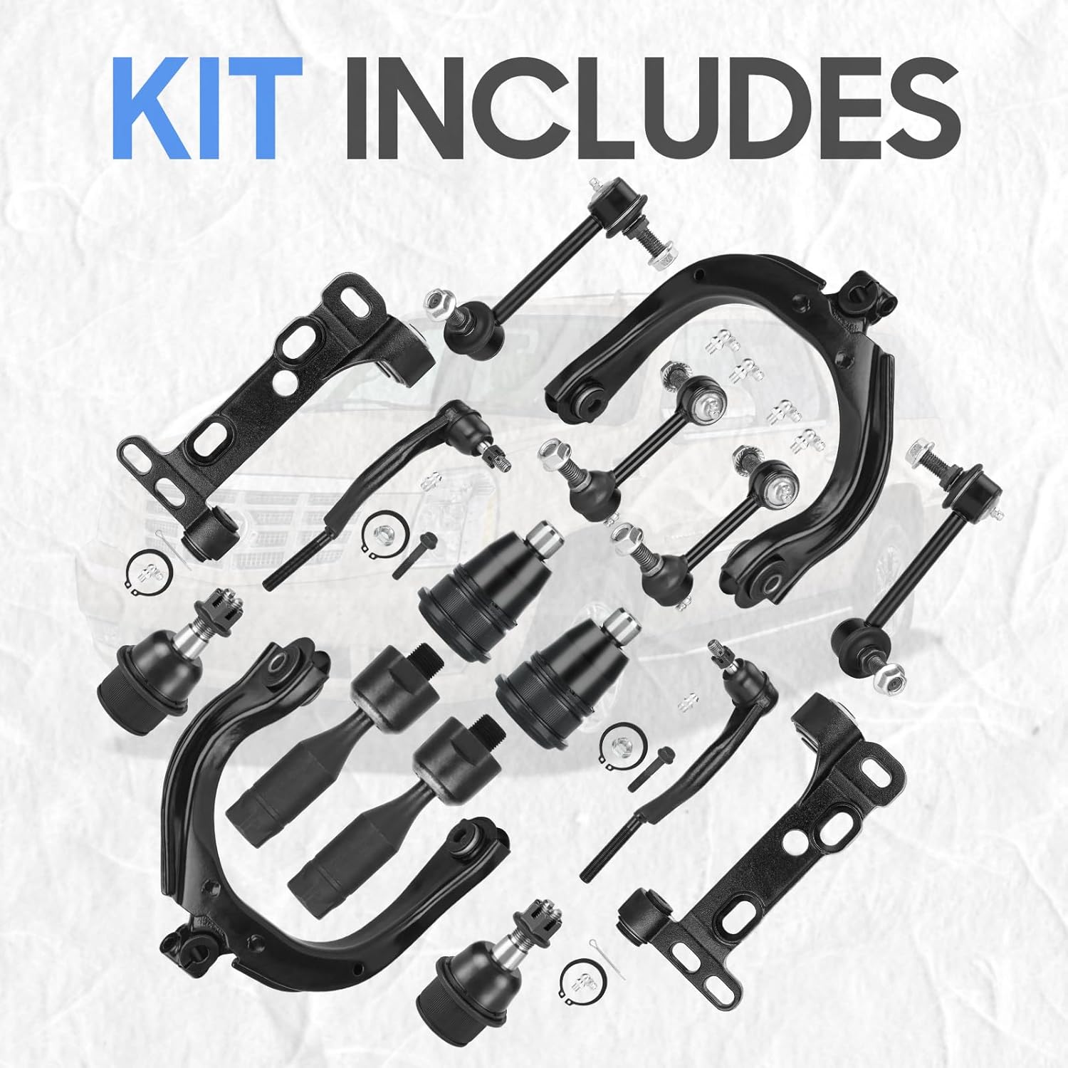 Front Control Arms Suspension Kit for 2004-2007 Chevrolet Trailblazer (EXT), 2004-2008 GMC Envoy XL XUV, 2004-2007 Buick Rainier, 2004-2008 Isuzu Ascender, 2005-2009 Saab 9-7X (16pc)