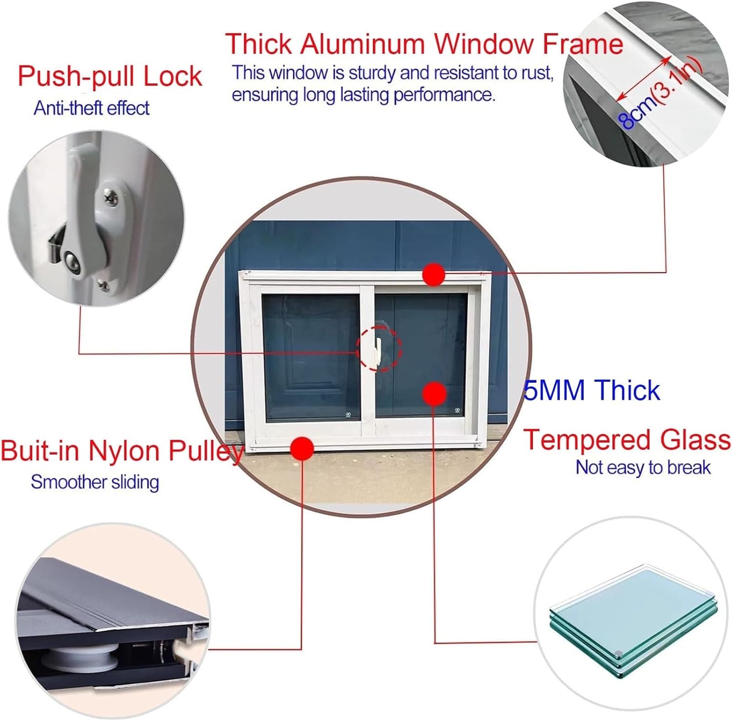 Horizontal Sliding Aluminum Bathroom Window - Mobile Home Replacement, Custom Size with Lock and Screen, Ideal for Home & Basement, 24x14 inches