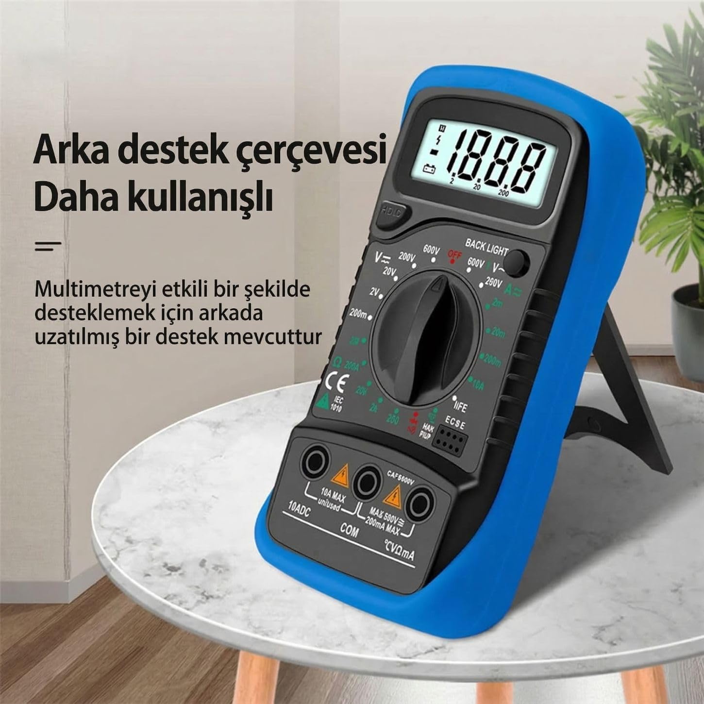 Orret Home LED Ekranlı Dijital Multimetre Ölçü Aleti, Işıklı Ekranlı Elektrik Akım Ölçer, Silikon Kılıflı Açılabilir Ayaklı Multimetre, Voltmetre Ampermetre Ohmmetre Elektrik Test Cihazı