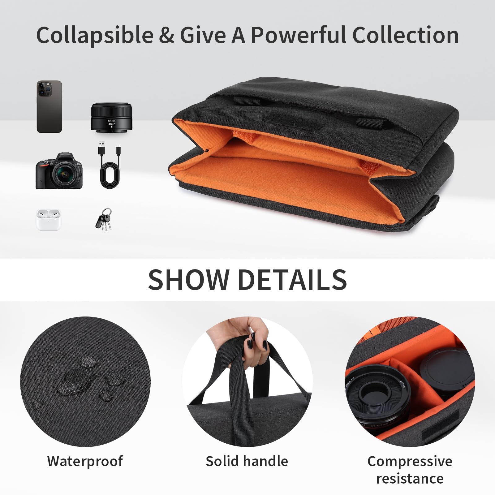 BAIGIO Housse Appareil Photo Insert Reflex Antichoc Housses de Protection Sacoche Appareil Photo Sac Photographe Caméra DSLR Pochette Appareils Photo pour Nikon Canon Fuji Olympus Sony, Noir
