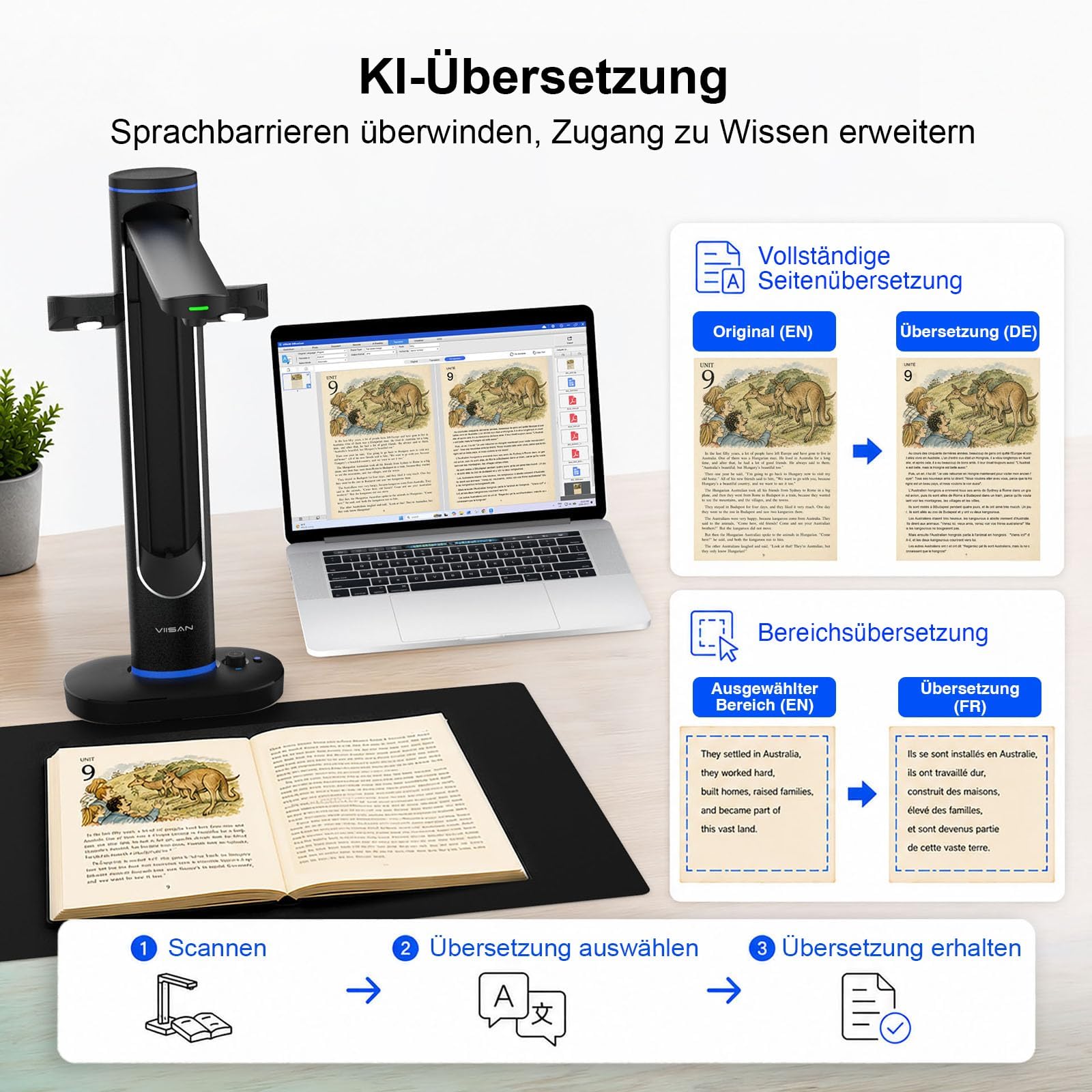 VIISAN S48 Duo Professioneller A2/A3 Buchscanner, Dual 48MP CMOS-Sensoren, 600 DPI, Automatisches Glätten der Buchfalz, OCR-Texterkennung, LED-Beleuchtung, Kompatibel mit Windows & macOS