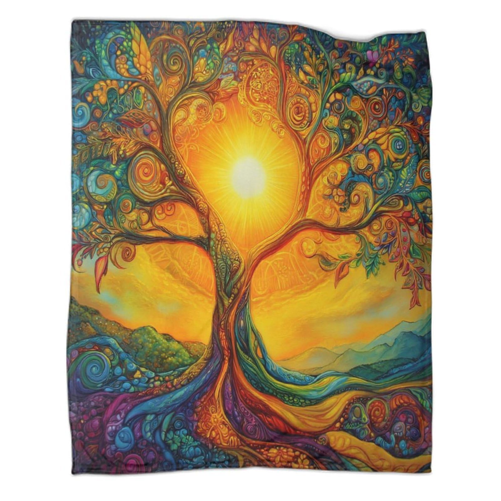 stampa 3D vibrante tree arte coperta da viaggio microfibra biancheria da letto compatta coperta da viaggio morbida per regali per chi viaggia per lavoro psychedelic fantasy 70×80inch(180x200cm)