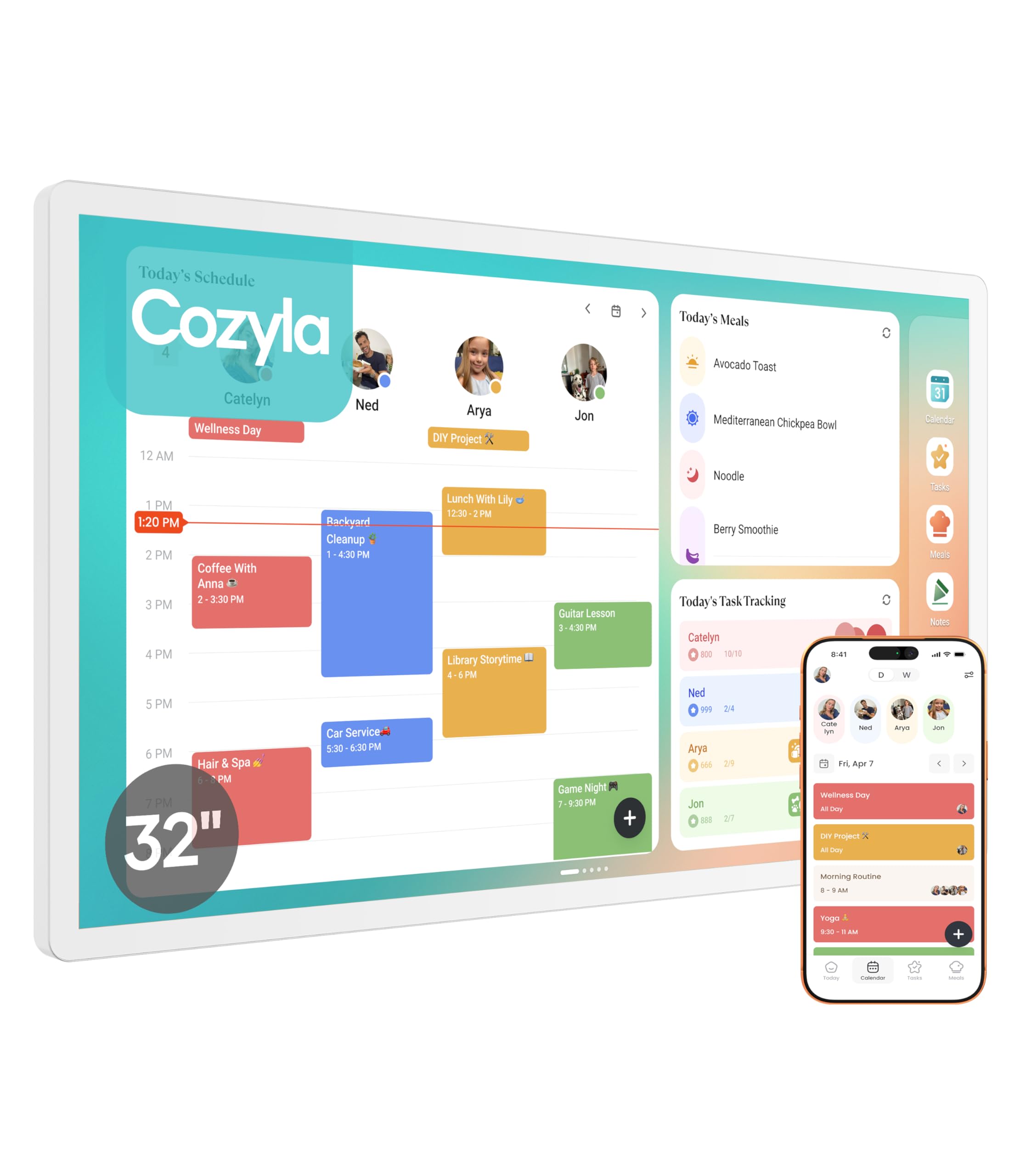 Cozyla Mate Digital Calendar+ 2: 32" Wall Calendar Planner Smart Touchscreen Interactive Electronic Calendar for Family Schedules Chore Chart Supports All Google Play Apps Wall Mount White UK Adapter