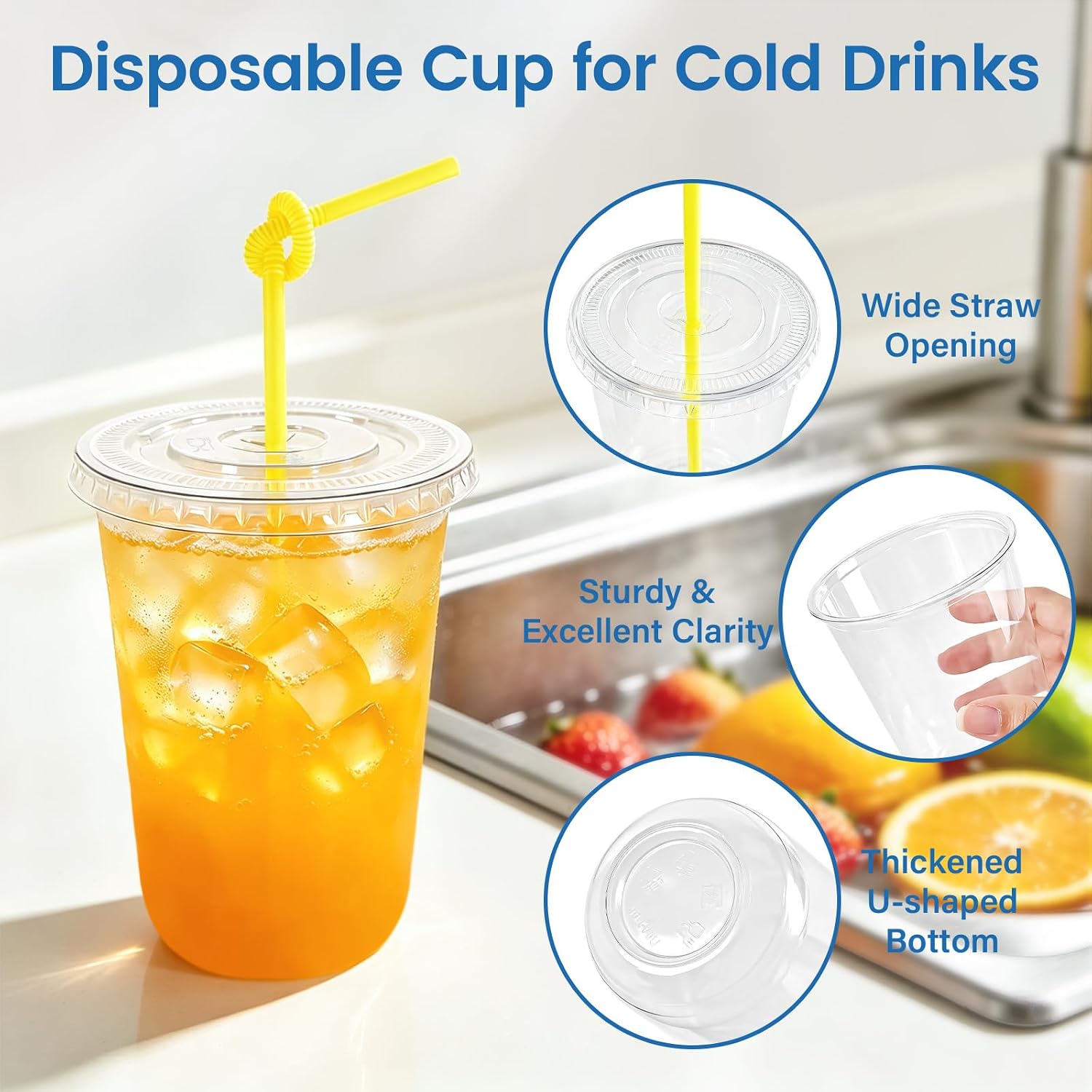 16 oz Round Bottom Plastic Cups with Lids and Straws, 100 Pack image 4