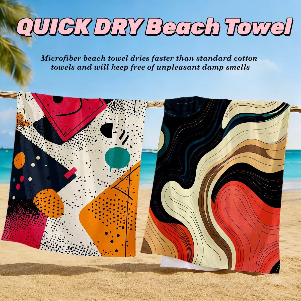 Toalla Playa 80x160 cm, Toalla Gimnasio Microfibra Secado Rapido, Juego de 2 Antiarena Toallas de Playa, Ligera Compacta Toallas Microfibra Grande para Viaje, Regalo Hombre Mujer (Abstracto) -5055