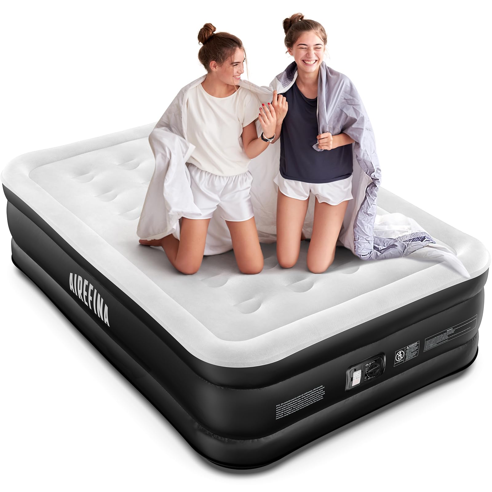 Airefina Materasso Gonfiabile Matrimoniale, Letto Gonfiabile Matrimoniale con Pompa Integrata, Gonfiaggio Rapido in 3 Minuti, per Camera d'ospiti Temporanea e Campeggio all'aperto-190 x 137 x 46 cm