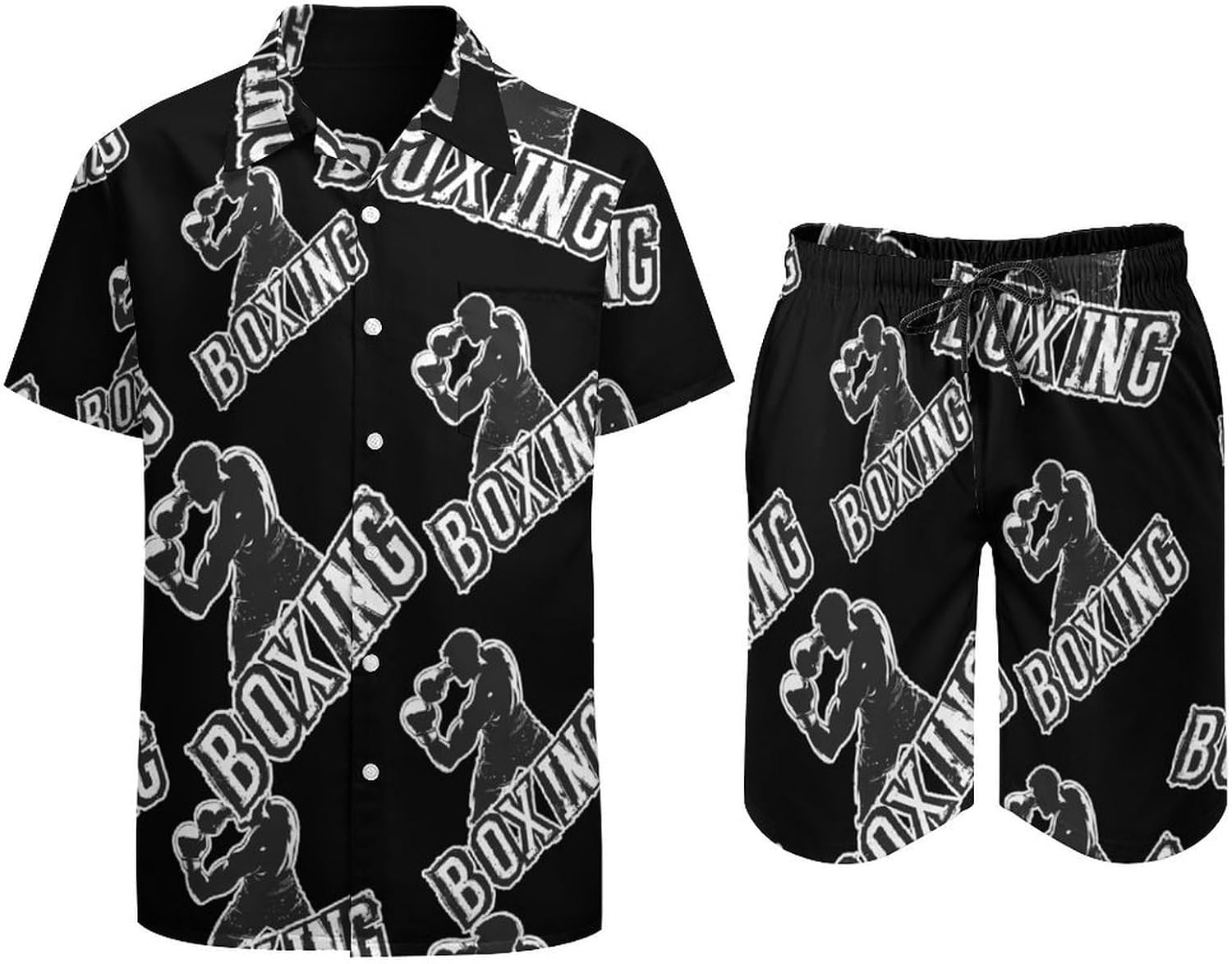 Boxing Boxer Men's Summer Beach 2 Piece Outfits | hawaiian button down shirt and shorts,vacation cruise,mens bathing suit