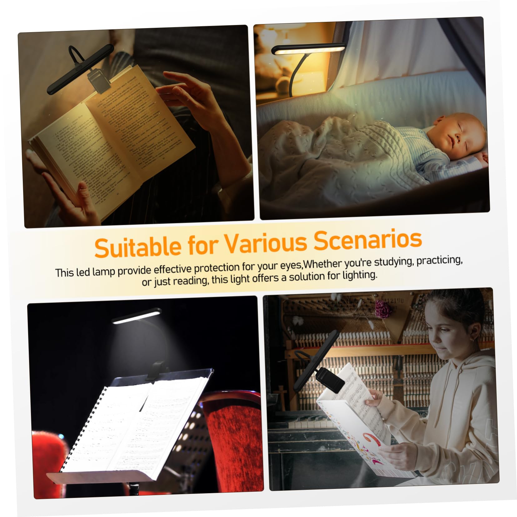 VANZACK Lampada Da Lettura a Led Clip Regolabile, Luce Per Pianoforte Verticale Ricaricabile Batteria Integrata, Collo Flessibile e Luminosità Dimmerabile Per Lettura e Leggio