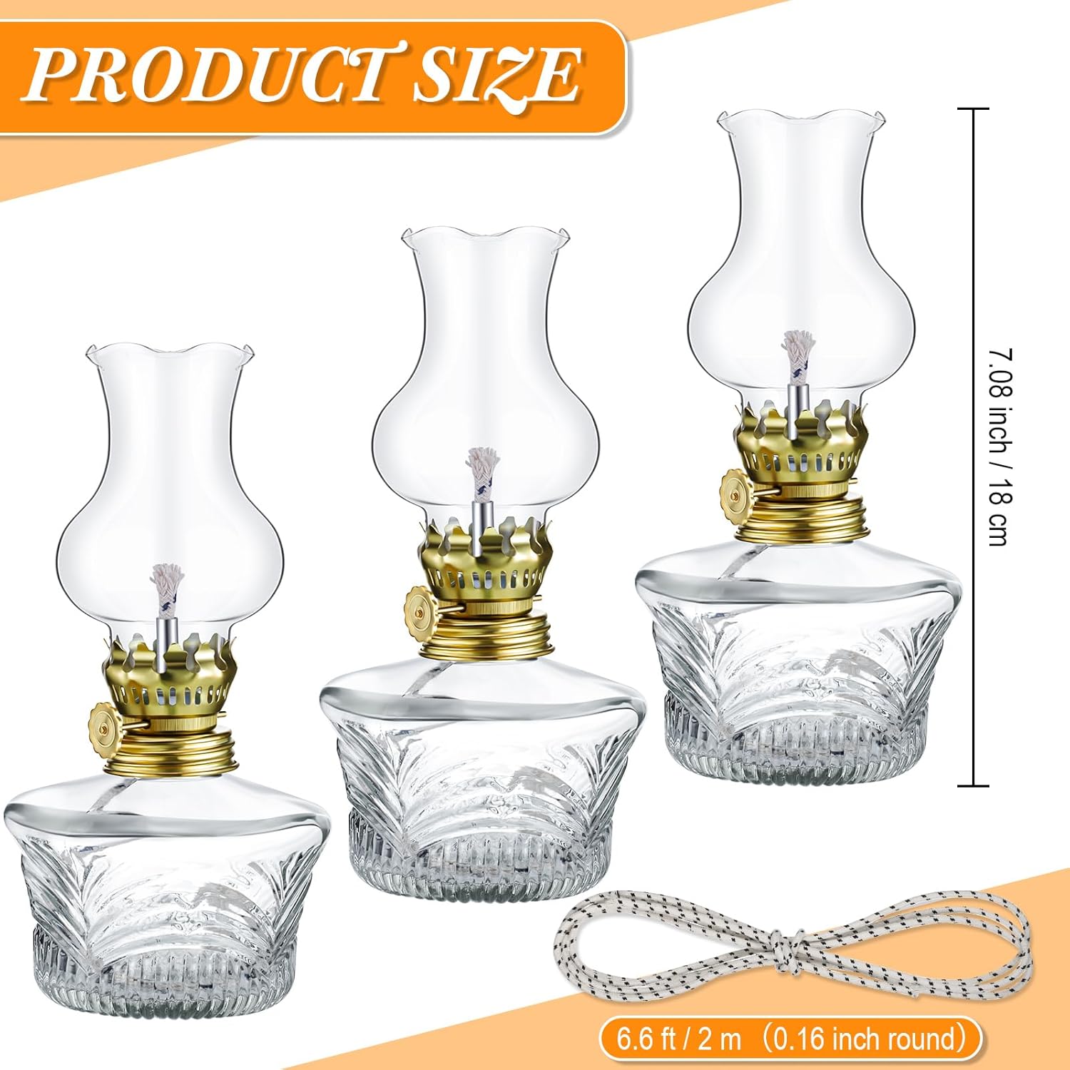 Yexiya Vintage Glass Kerosene Lamp Rustic Oil Lamp Lantern Chamber Oil Clear Kerosene Hurricane with 6.6 ft Extra Wick for Indoor Use Lighting Decor Emergency(6 Set,Cylinder Style)