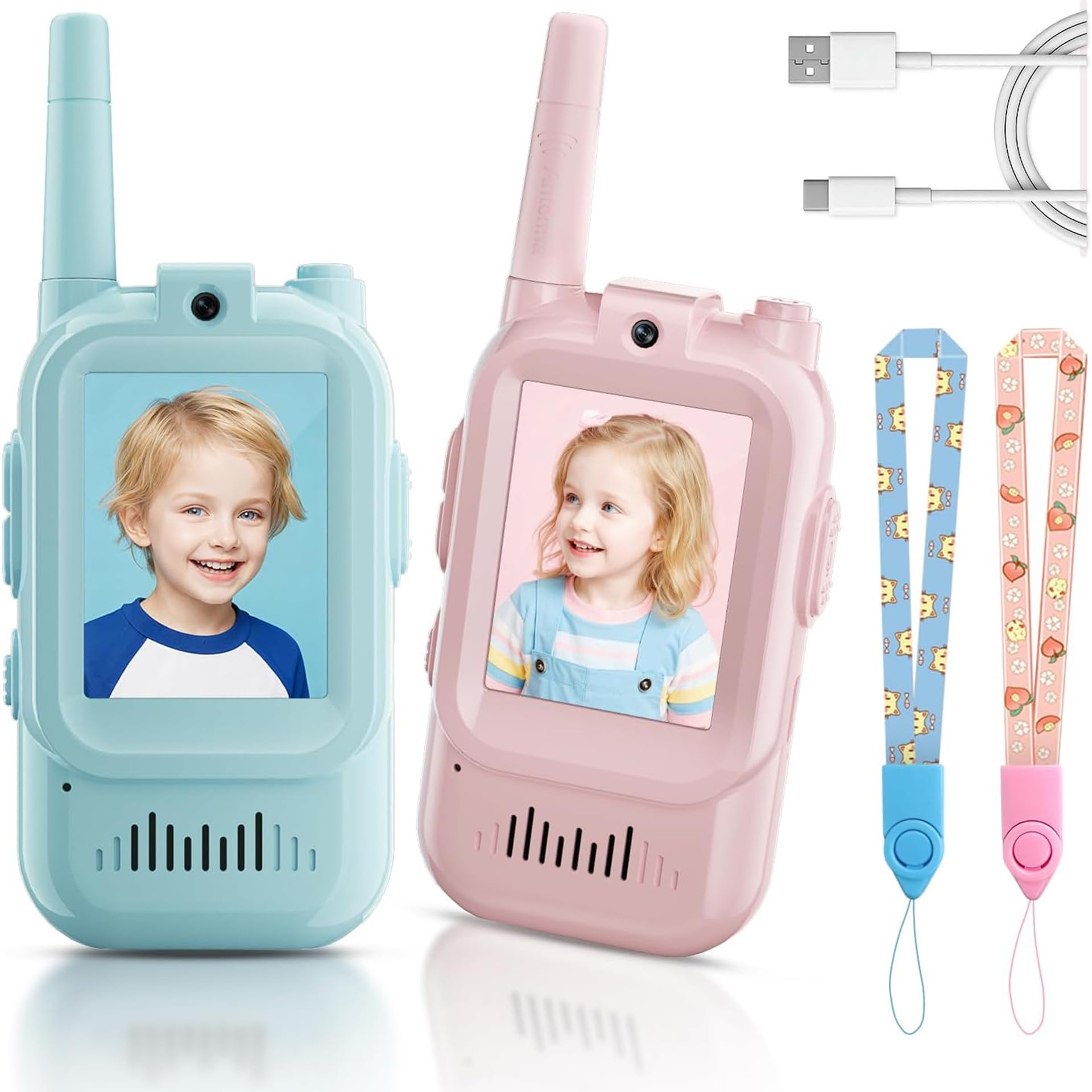 YIHANGG Talkies-Walkies Vidéo pour Enfants,Portables Lot de 2,Rechargeables,Intercom Vidéo Talkies-Walkies pour Enfants,pour Les Jeux en Famille,en Camping,en Randonnée,pour Garçons et Filles