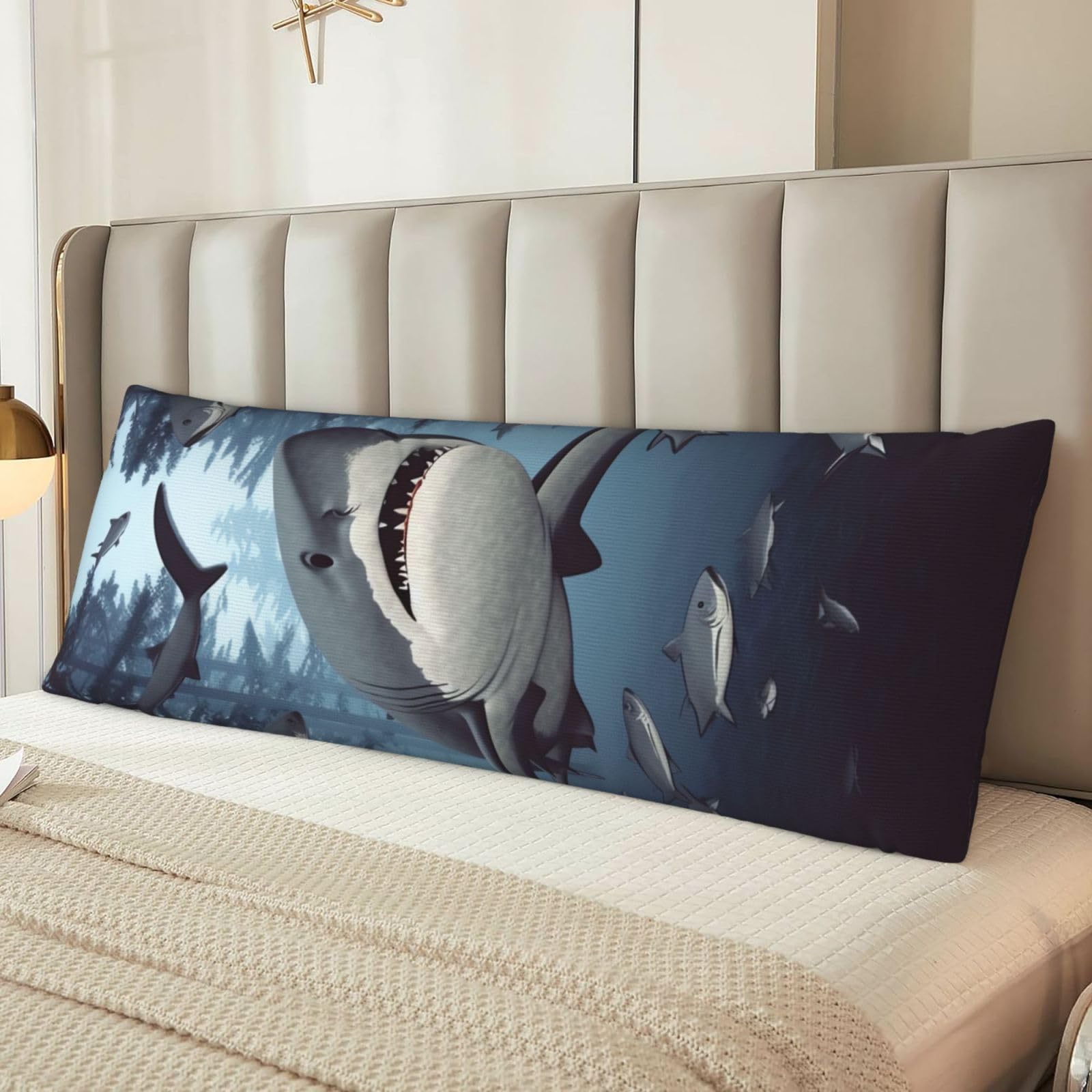 Funny Sharks Design Body Pillow Case Cover, Microfiber Long Pillow Cases, Ultra Soft and Cozy Plush Body Pillowcase Decorative Long Bed Pillow Cover for Sleeping 20x54 Inches
