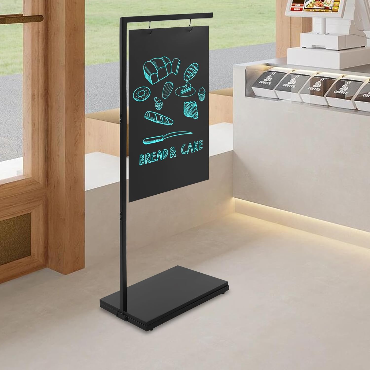 Bacocoo Vertical Chalkboard Sign 11.8x18.3x43.3 inch - Double-Sided Metal Easel for Café, Bistro, Bar, Wedding, Outdoor - Portable Sidewalk Display for Florists and Events