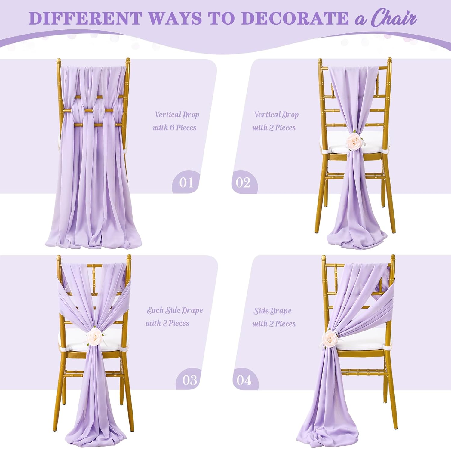 10ft Chiffon Table Runners Pack of 10 Light Purple Gauze Table Swags Bridal Shower Party Sheer Cake Table Fabric for Spring Reception Tables