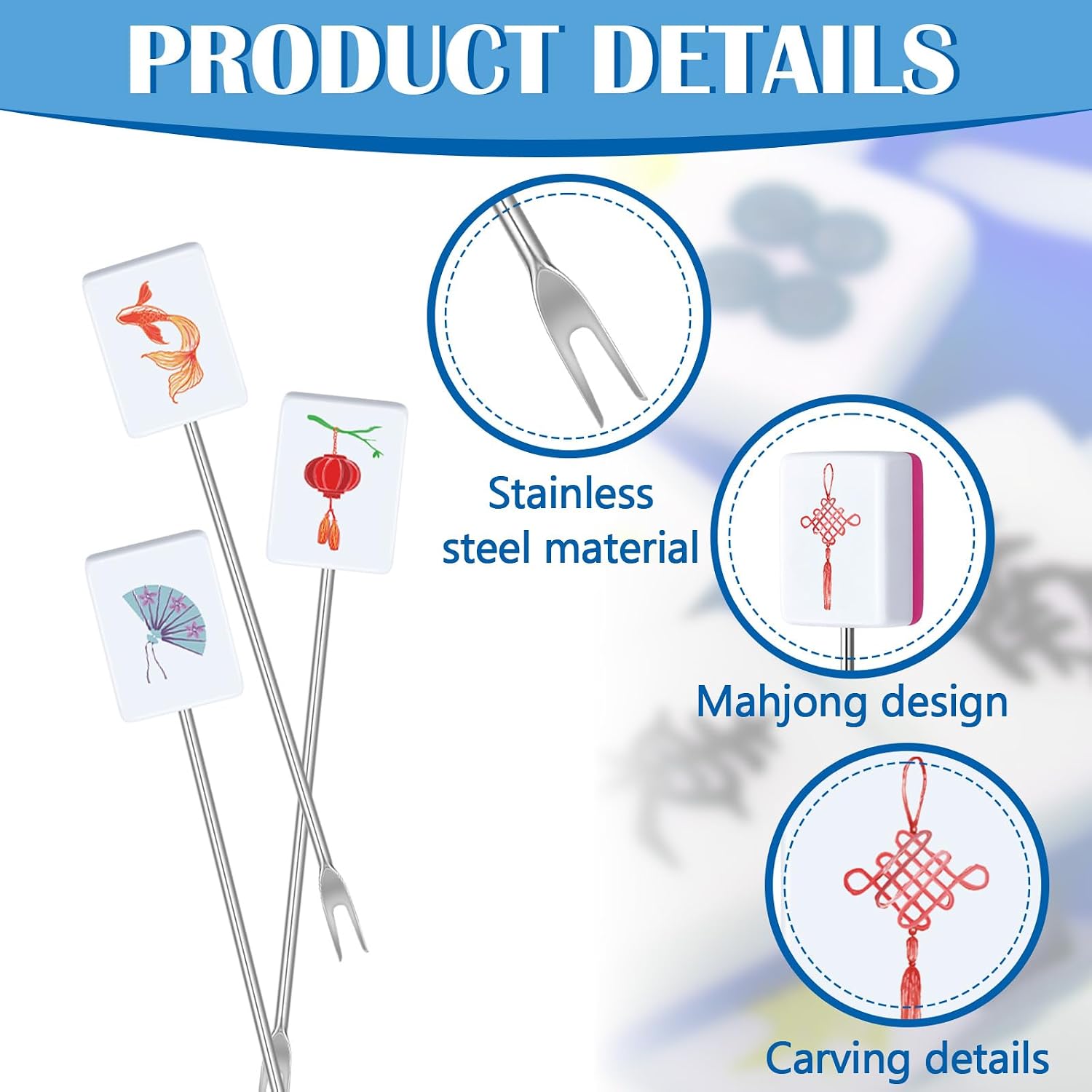 12 Pcs Mahjong Gifts Cocktail Picks for Drinks Mahjong Themed Cocktail Toothpicks Stainless Steel Stirrers Food Serving Toothpicks Garnish Sticks for Appetizers Beverage 3.25" Elegant Style