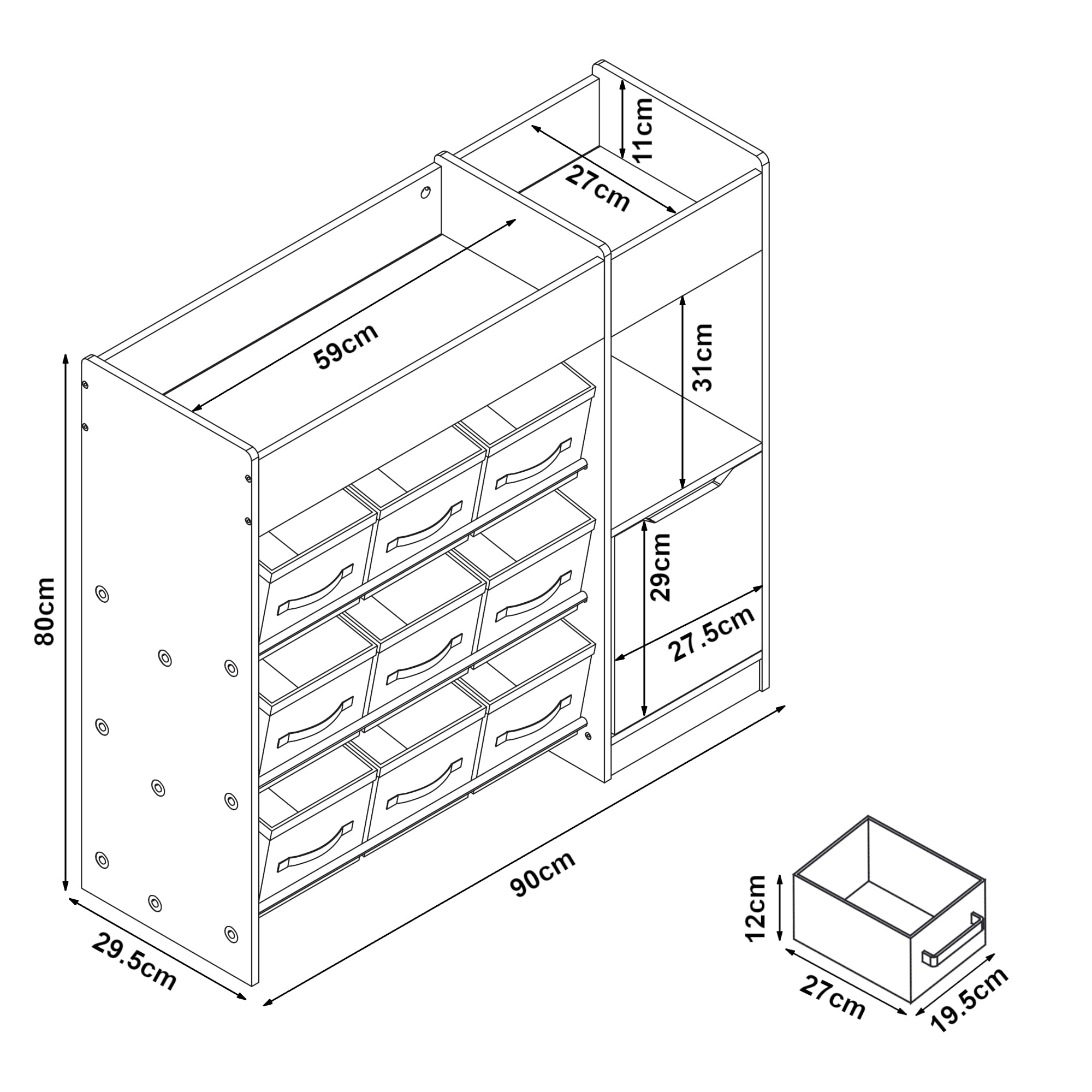 [en.casa] Estantería Infantil Søndreland Librería con Motivos Infantiles con Cajas Plegables y Compartimentos Dormitorio para Niños Habitación Infantil 80 x 90 x 30 cm - Aqua Dream