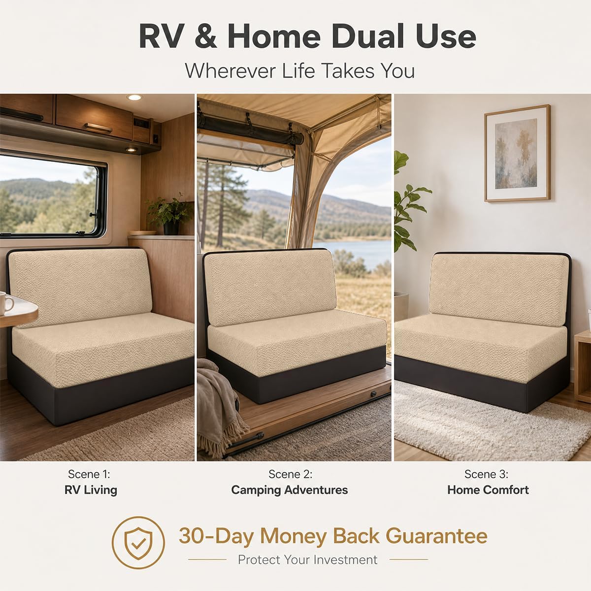 RV Couch Covers for Sofa Bed 2 Piece Stretchable Jackknife Sleeper Sofa Protectors, for RV Home Living Room,RV Owners Pet Families (Beige)
