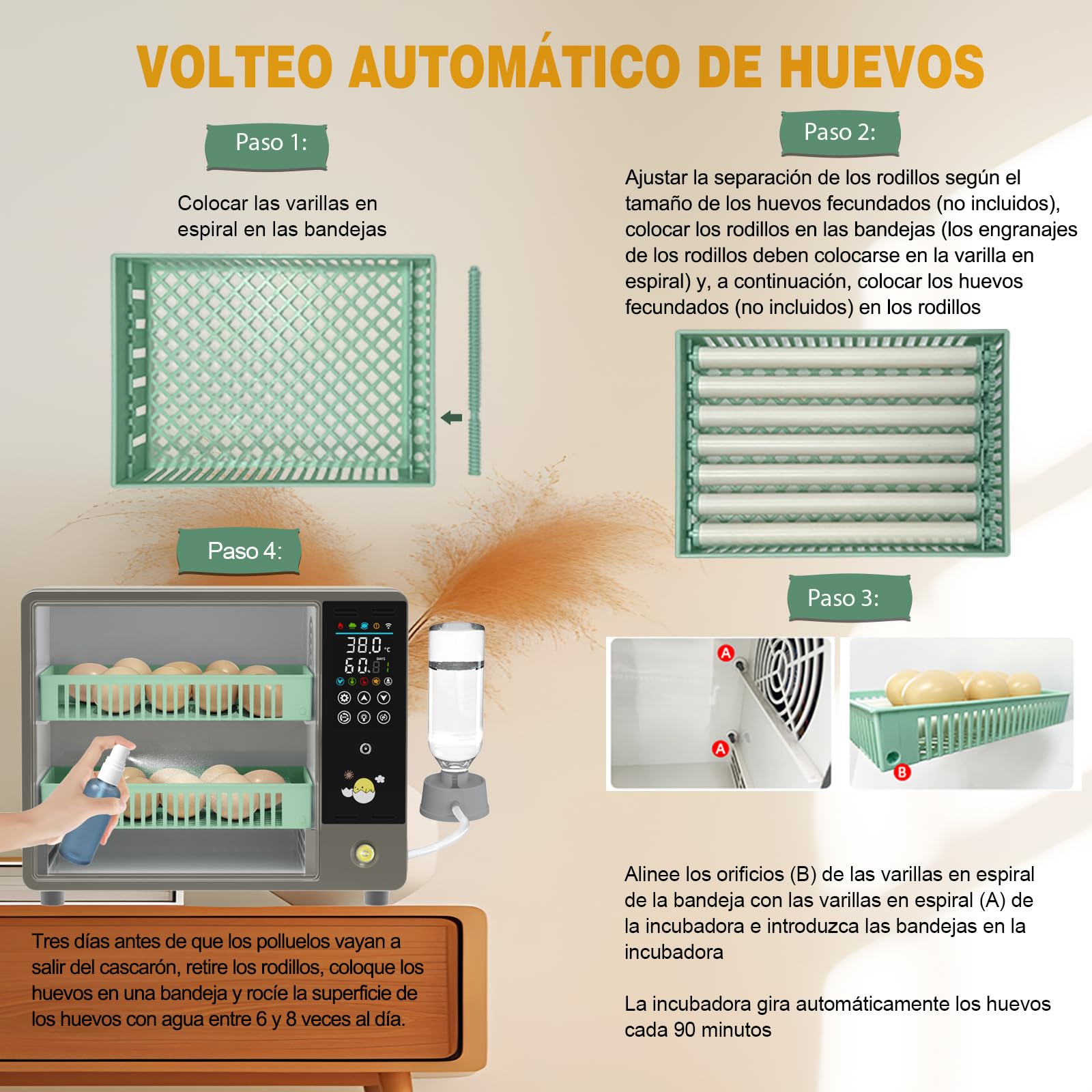 Incubadora Huevos Gallina, Incubadora de 18-24 Huevos, Incubadora Automática con Volteo Automático de Huevos y Añadir Agua Automáticamente
