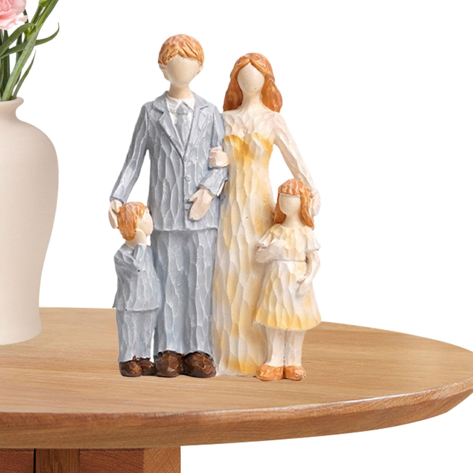 Genérico de Pareja, Escultura Familiar de 4 - Familia de Figuras de Resina esculpidas y pintadas a Mano,Decoración de Escultura con Tema Familiar para Padres e Hijos, para Esposa, Marido, Novia
