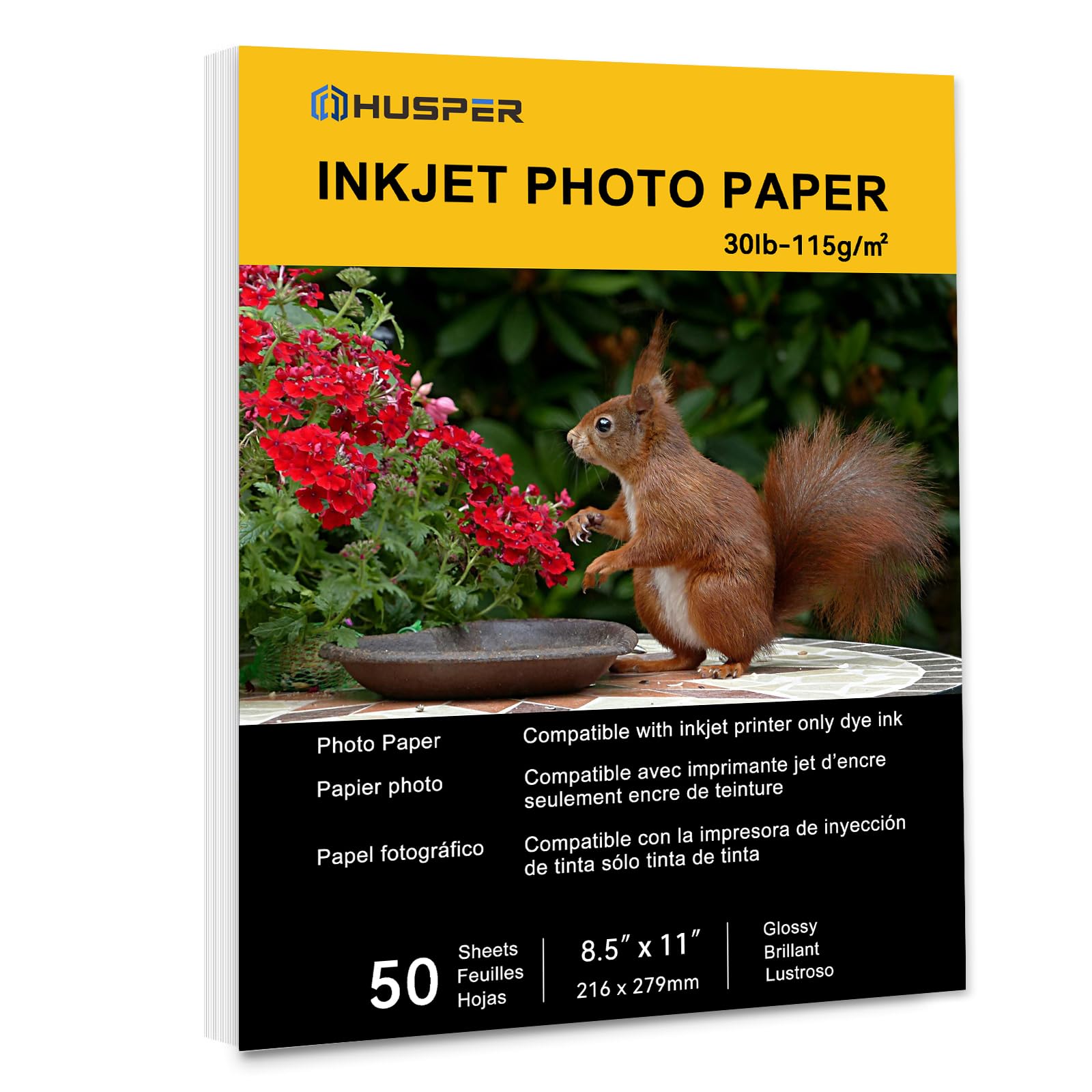 View 1 of [ABOUT 5 LEFT] HUSPER Glossy Thin Inkjet Printer Paper 8.5x11 Inches 50 Sheets 30LB