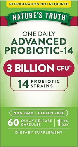 Probióticos para hombres y mujeres  3 mil millones de UFC  60 cápsulas  14 cepas  Sin OMG y sin gluten  por Nature's Truth