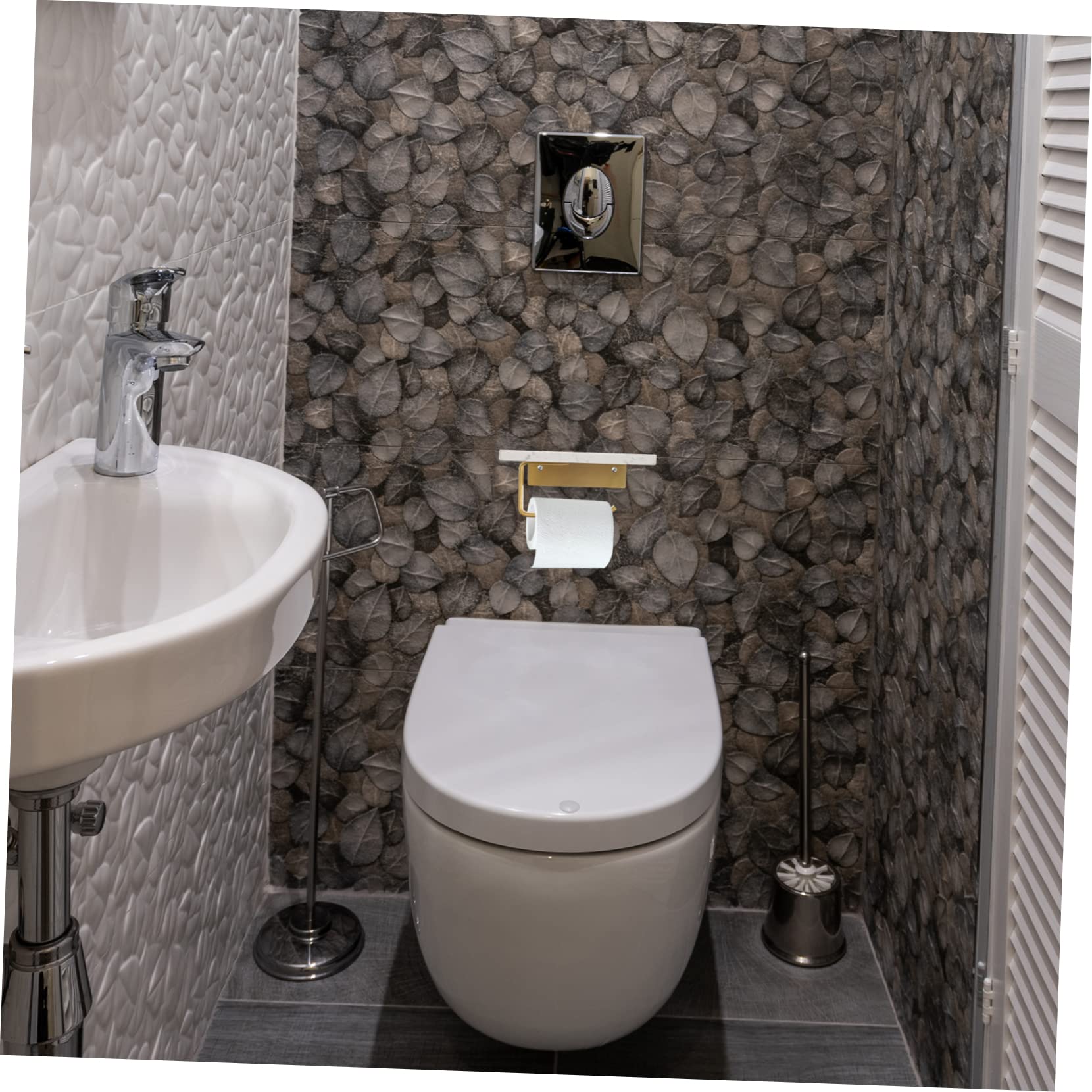 Holibanna Soporte de Papel Higiénico de Mármol Blanco con Repisa de Aluminio, Montado en Pared, para Baño y Aseo, Estilo Sencillo y Elegante