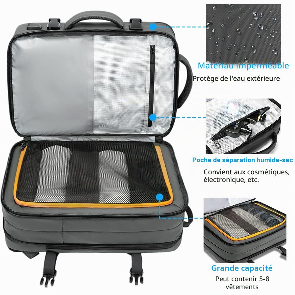 BANGE Sac à dos de voyage convertible durable pour ordinateur portable de 17,3" pour homme et femme