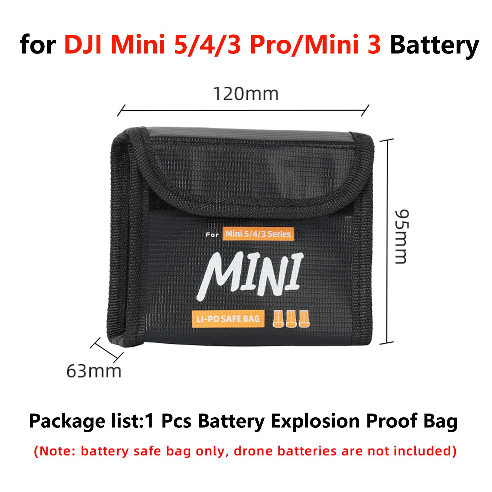 Torba na baterie do DJI Mini 5 Pro, przenośna obudowa na baterie Lipo, ognioodporna, bezpieczna torba do przechowywania baterii Mini 5/4/3 Pro (mieści 3 baterie)