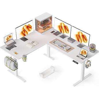 WALKINGDESK L-Shaped Height-Adjustable Electric Desk 160 x 140 cm Corner Desk Computer Desk for Standing/Sitting at with Cable Management for Office Gaming White