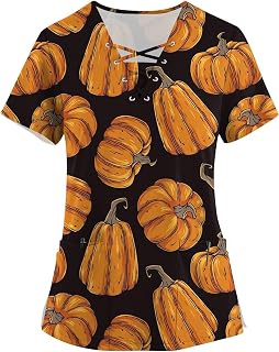 Halloween Scrub Tops for Women Oversize Short Sleeve V Neck Printed Hoilday Nurse Uniform