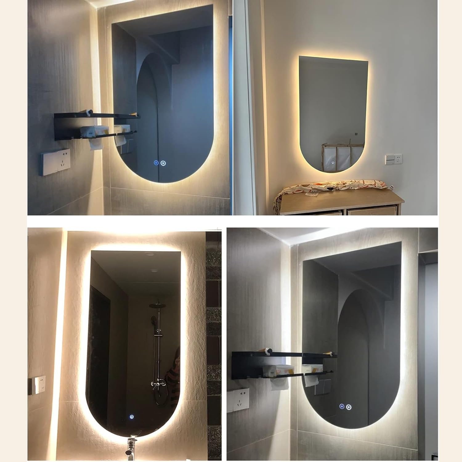 Łukowe lustro łazienkowe LED 50.8 cm x 81.3 cm - ściemnialne 3 opcje kolorów, przeciwmgielne, podświetlane światło, stylowy wystrój domu, montowane na ścianie, idealne do nowoczesnych łazienek, 61 cm