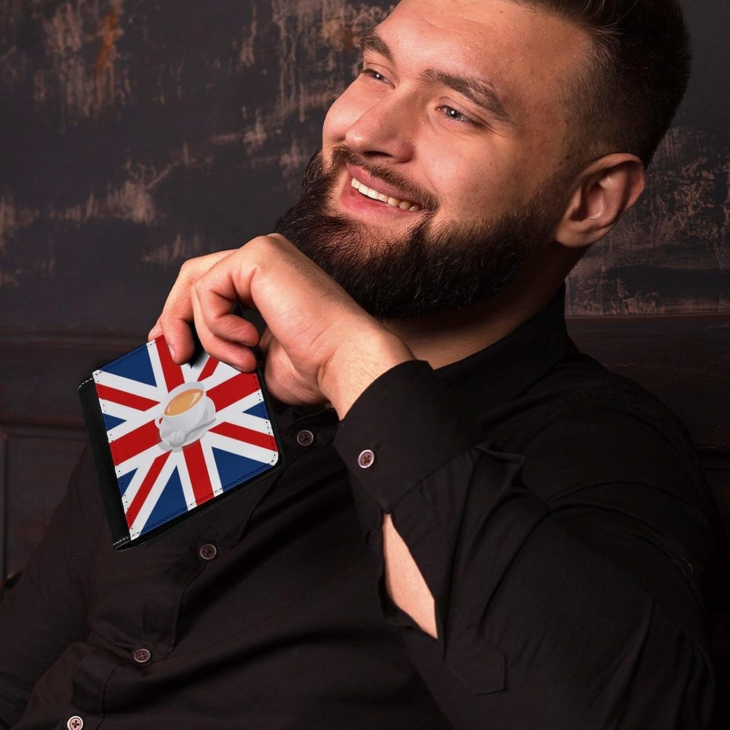 British Flag With Tea Novelty Wallet Soft Slim Front Pocket Bifold Purse with ID Credit Card Holder
