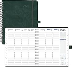 POPRUN Diary Calendar 2026 Weekly Planner Ring Binder with Soft Cover, 17.6 x 21.4 cm Appointment Calendar with Stair Tabs, 2 Pages per Week with 30 Minutes Distance in German Teal