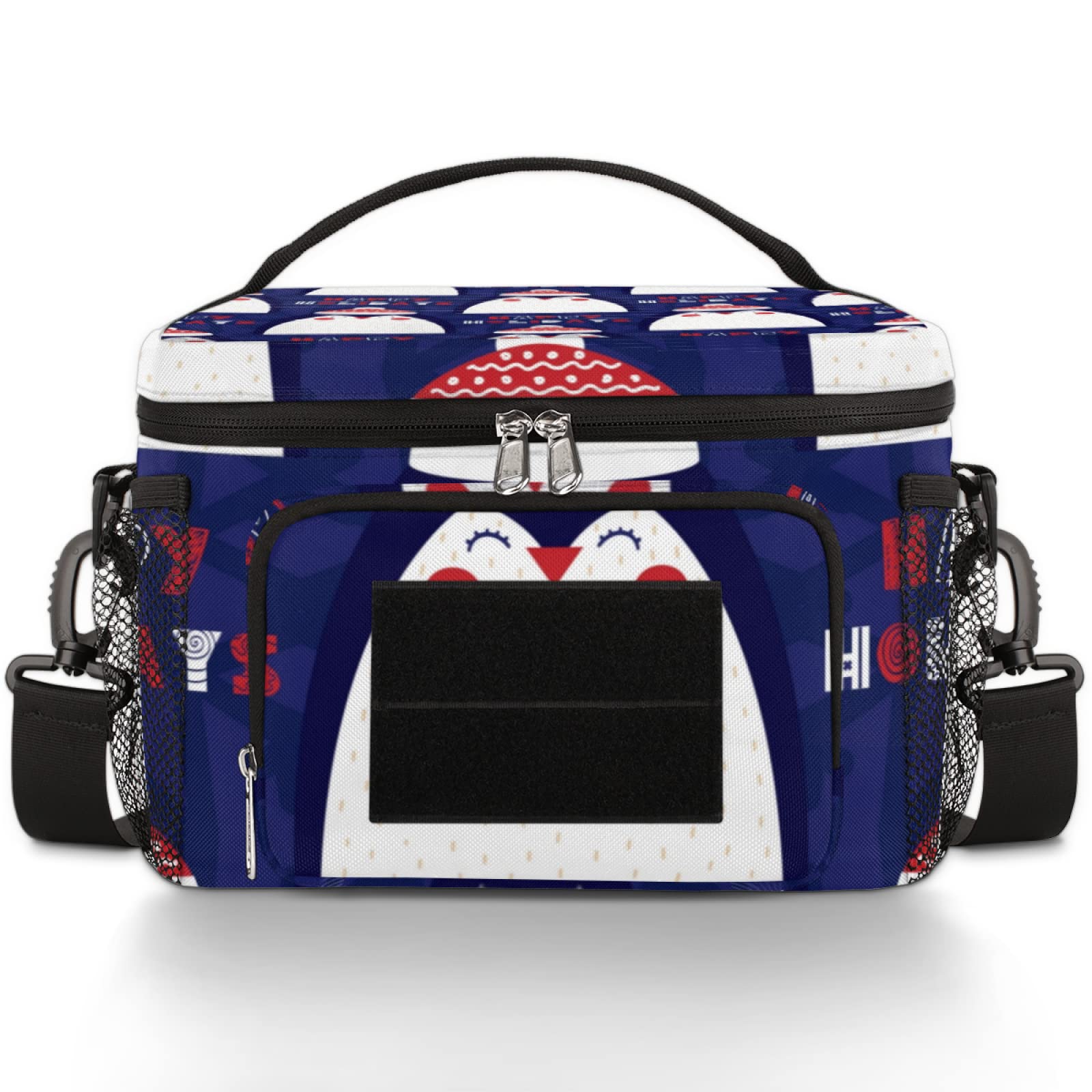 Merry Christmas Penguin Tactical Lunch Bag for Women Men, Insulated Lunch Bag Leakproof Lunch Cooler for Adult, Reusable Lunch Box with Adjustable Shoulder Strap for School Office Picnic Hiking Beach