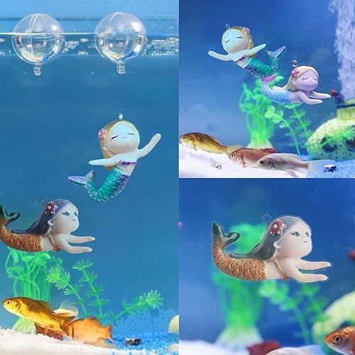 Miniatura 7 de PAPIEEED Decoración flotante de pecera de sirena, decoraciones de acuario de dibujos animados para mascotas acuáticas para jugar adornos de acuario
