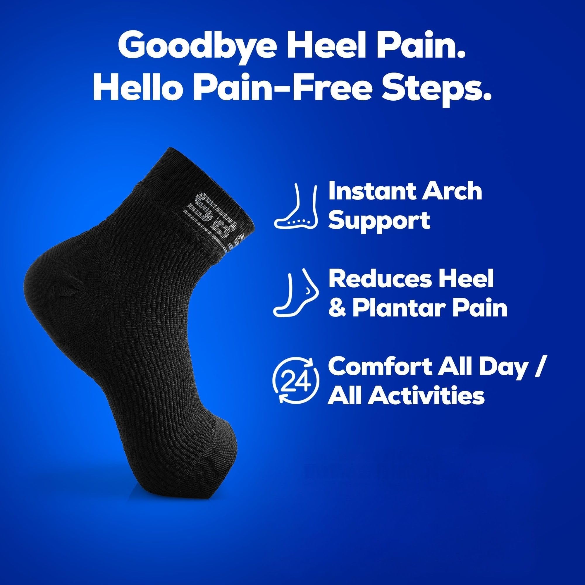 SB SOX Plantar Fasciitis Relief Socks - Night Splint & Foot Brace for Achilles Tendonitis, Heel Pain, and Arch Support – Foot Compression Sleeve for Recovery, Foot Swelling, and Fatigue (Black, Large)