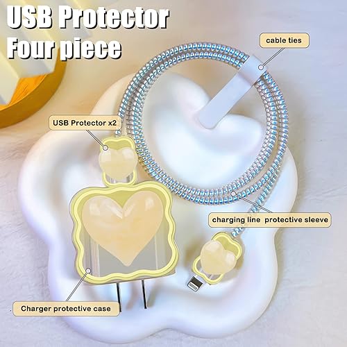 Miniatura 2 de Precioso protector de cable para cargador de iPhone, bonito diseño de mármol 3D de ondas de corazón, cargador USB de línea de datos, protector de