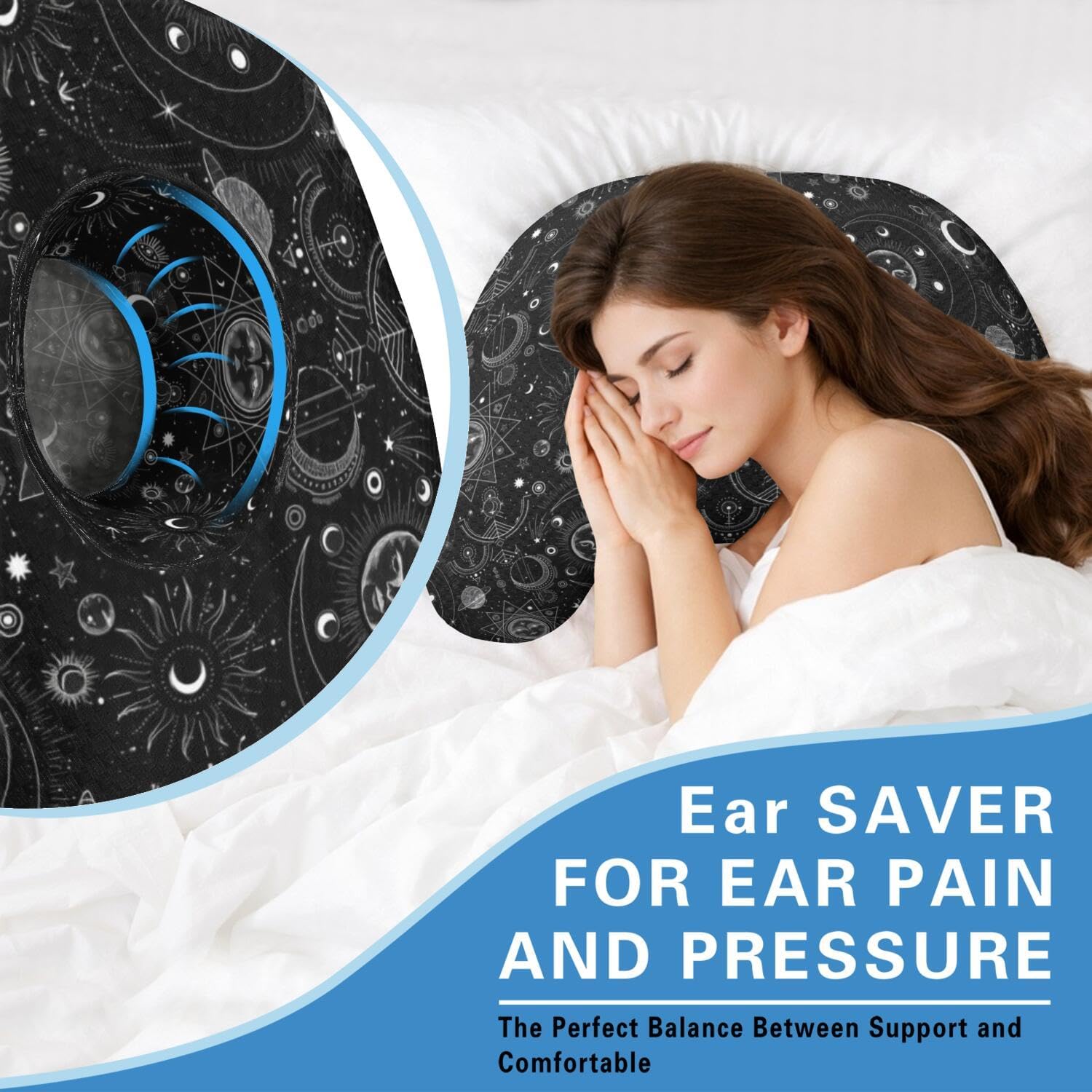 Ear Piercing Pillow with Ear Hole for Side Sleeper Relief Ear Pain,Cotton and Polyester Ear Pillows,Washable Ear Guard Pillow